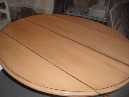 table ronde en noyé relookée